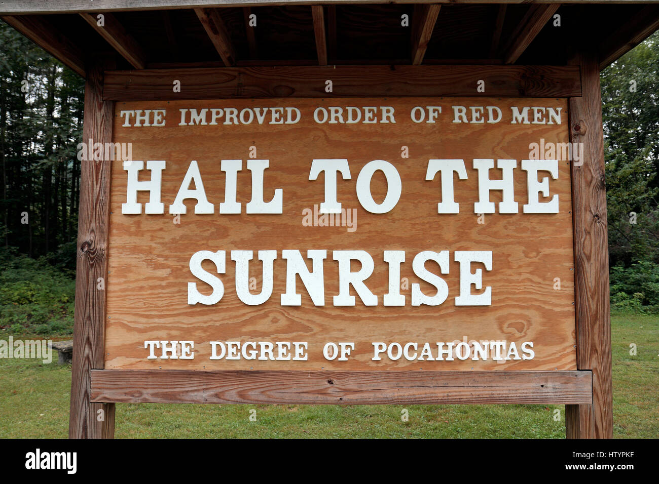 The Hail To The Sunrise monument sign, Mohawk Park, Charlemont