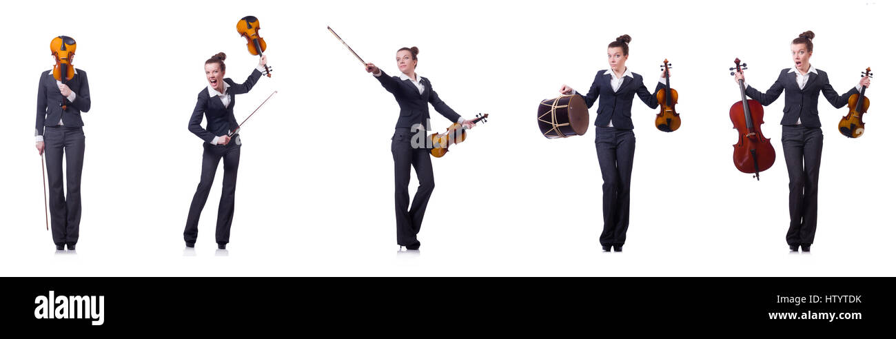 Woman fiddler isolated on white background Stock Photo - Alamy
