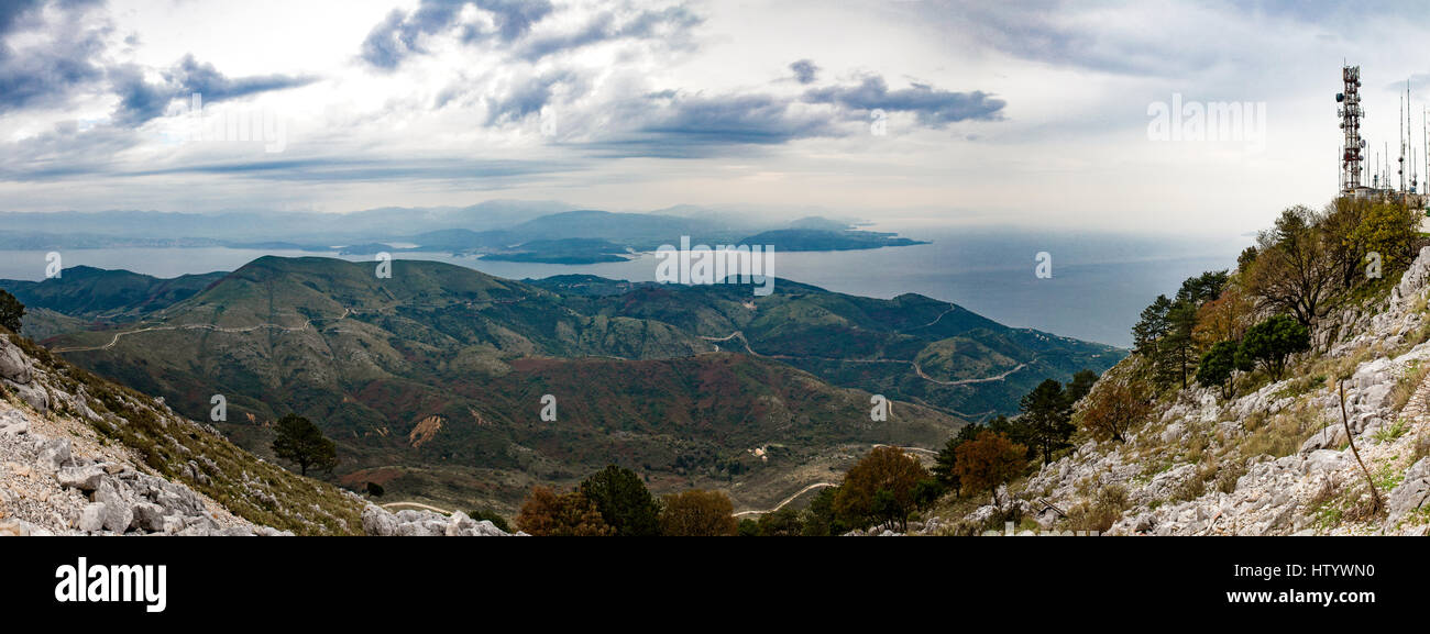 View from the mount Pantokrator, Corfu's highest mountain, panoroma on the island, (Kerkyra), Greece Stock Photo