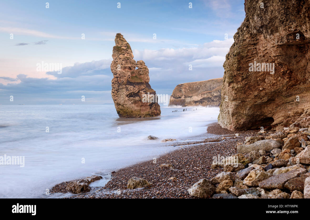 Sea Stack on Chemical Beach near Seaham Harbour in County Durham part of the Durham Heritage coast Stock Photo