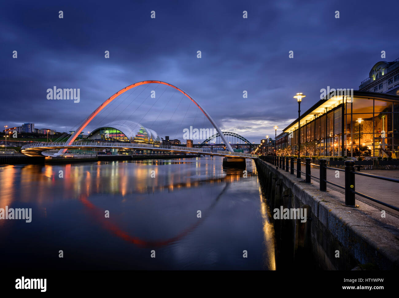 Newcastle upon Tyne in Tyneside, Tyne and Wear in North East England  Newcastle Quayside is known for nightlife architecture and river bridges Stock Photo