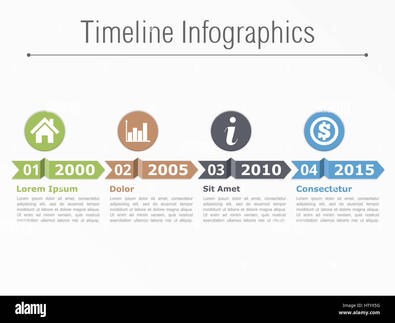 Timeline infographics with arrows icons numbers and text Stock Photo ...