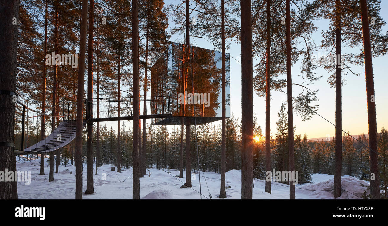The Mirrorcube. Treehotel, Harads, Sweden. Architect: various, 2016. Stock Photo