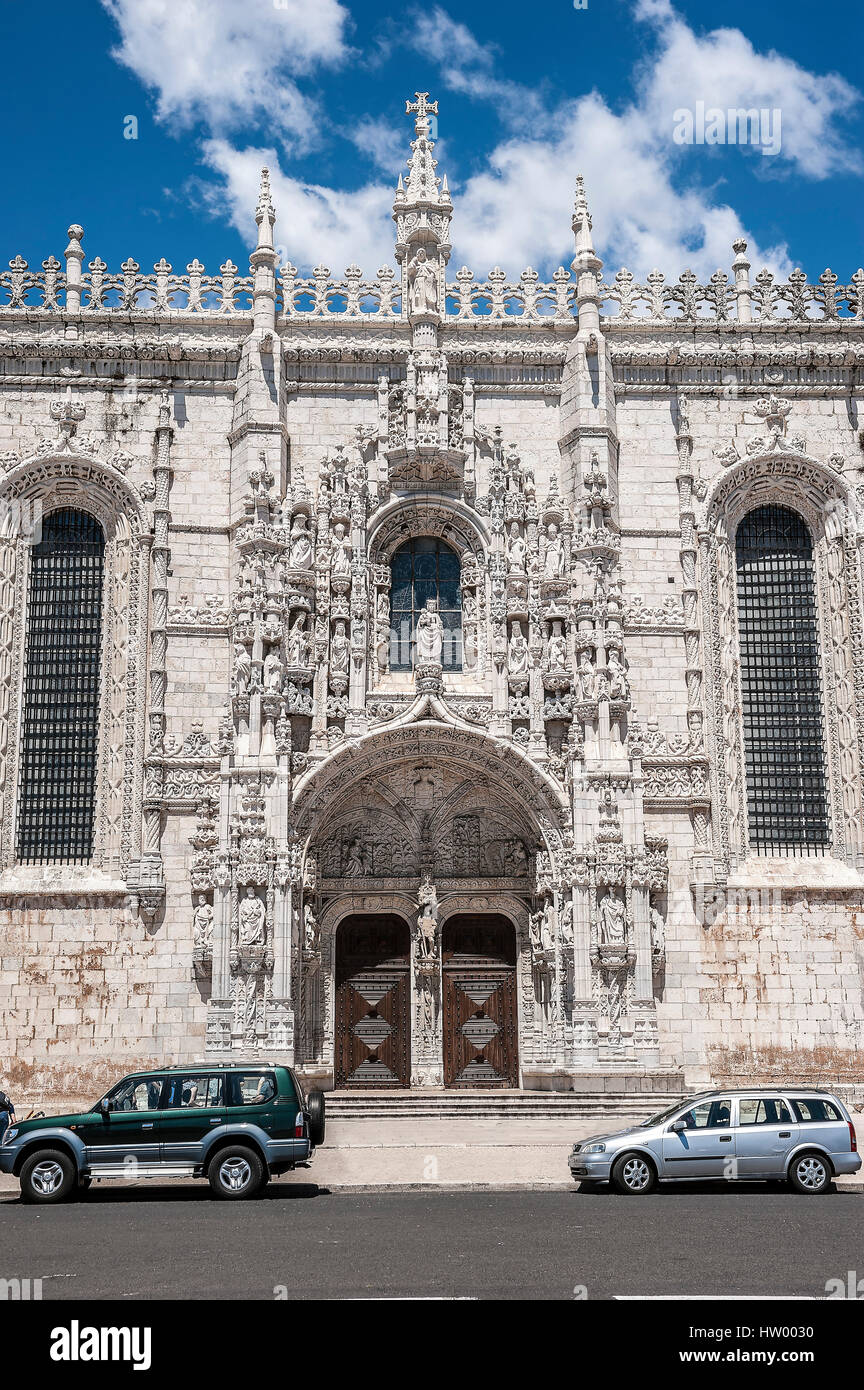 Portugal. Jeronimos Monastery in Lisbon's suburb Belem, Jeronimos - the most grandiose monument of late Gothic Manueline style of Portuguese architect Stock Photo