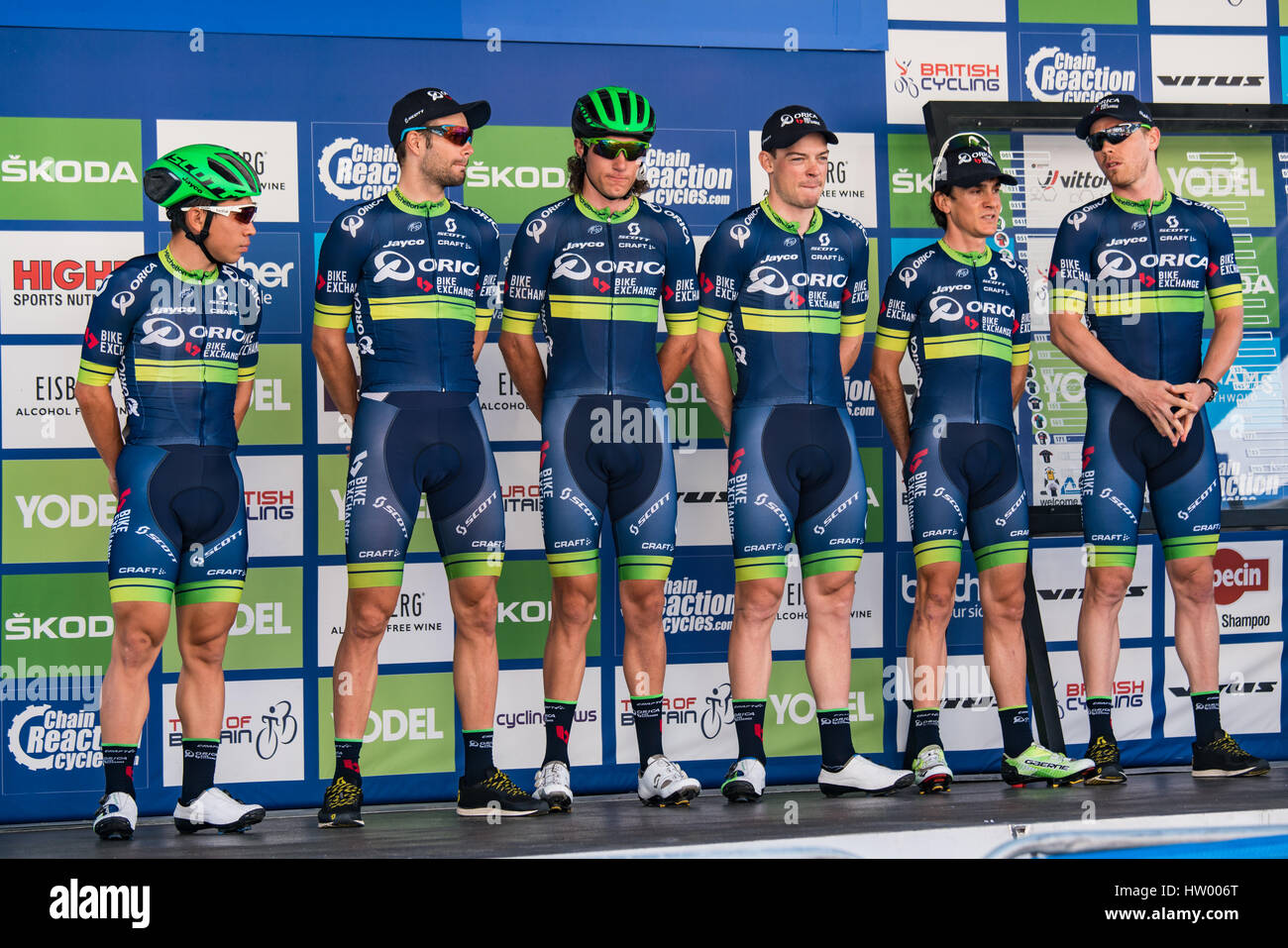 Team Orica Bike Exchange at Stage 4 of the Tour of Britain 2016 in Denbigh Stock Photo