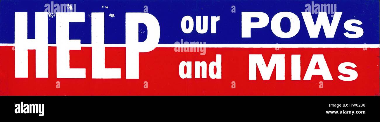 Vietnam war era bumpersticker with text reading Help Our POWS and MIAs, 1992. Stock Photo