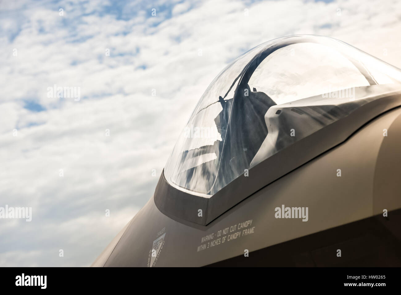 closeup of a military jet fighter canopy Stock Photo