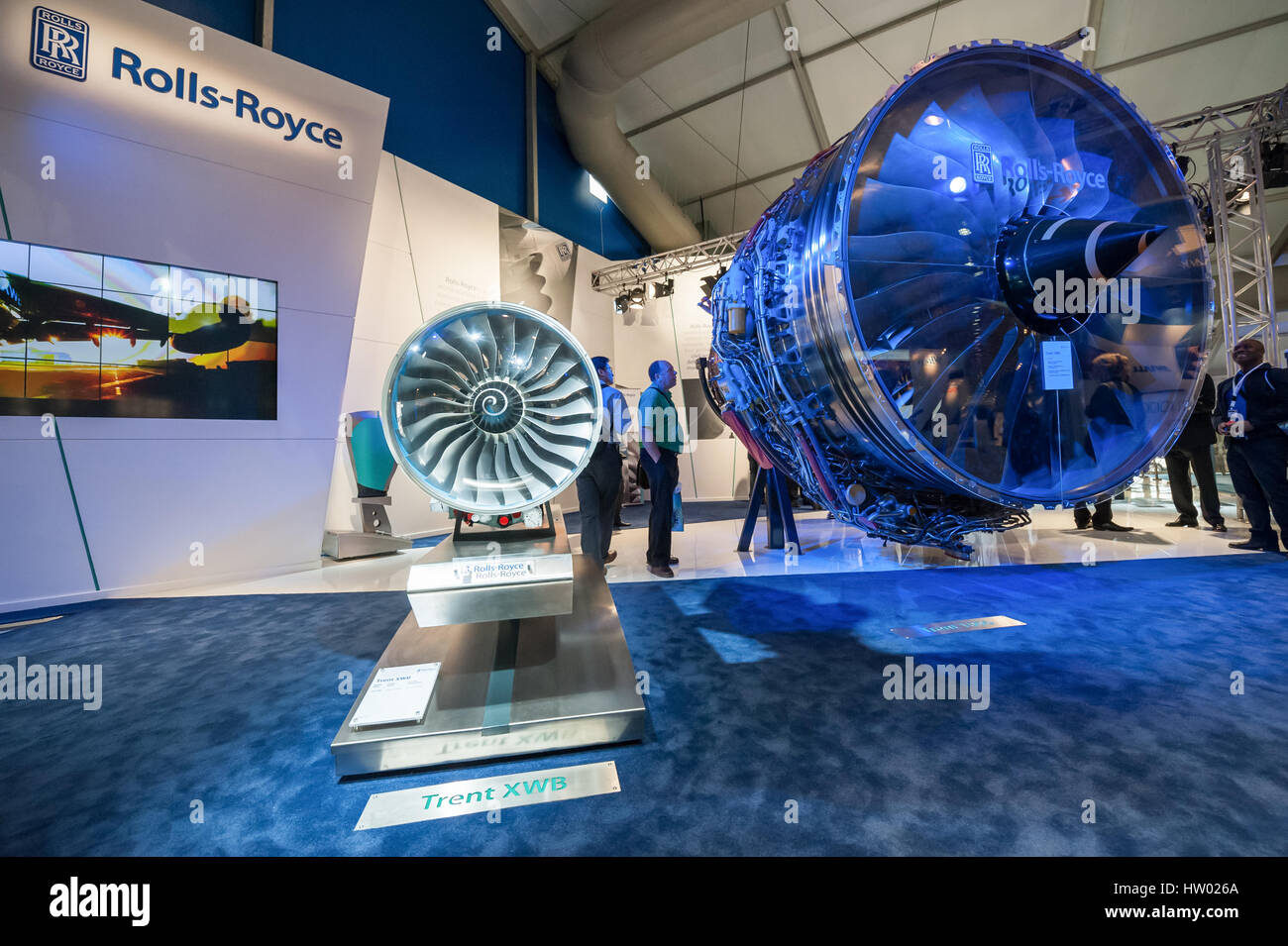 An exhibition by Rolls-Royce jet engines at the Farnborough Airshow, UK on July 12, 2012 Stock Photo