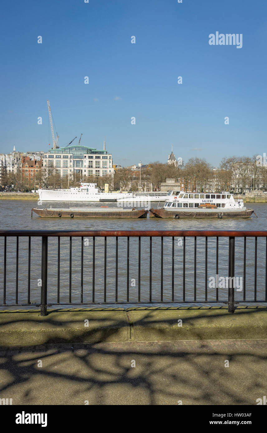 The proposed site for the Garden Bridge over the River Thames, London, Britain Stock Photo