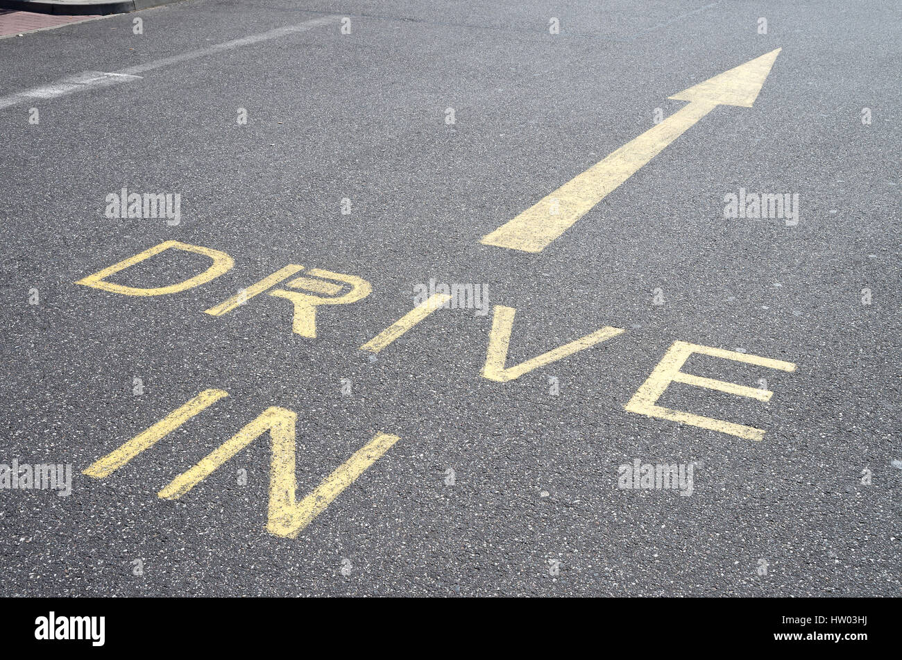 Drive in road marking at a fast food restaurant Stock Photo