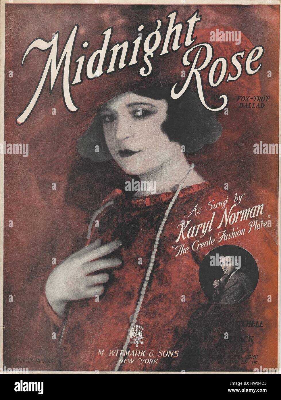 'Midnight Rose' 1923 Karyl Norman Female Impersonator Sheet Music Cover Stock Photo