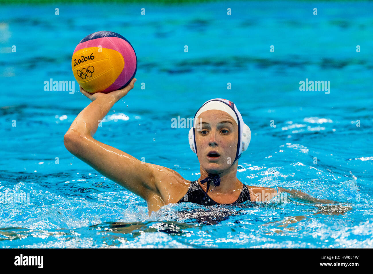 Rio de Janeiro, Brazil. 19 August 2016 Makenzie Fischer (USA) competes in the women's water polo gold medal match vs. Italy at the 2016 Olympic Summer Stock Photo