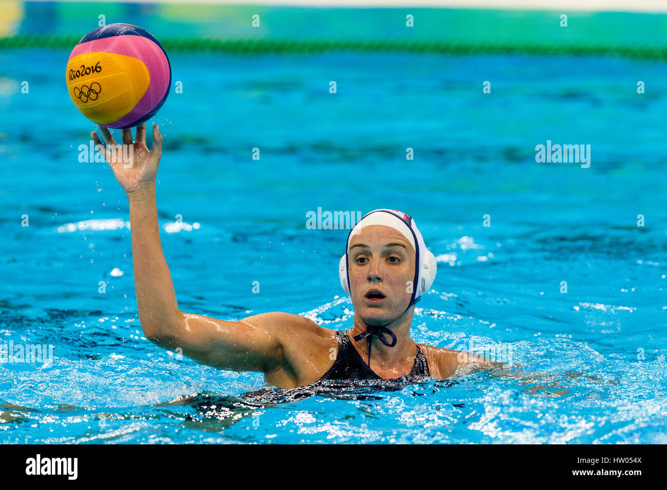 Rio de Janeiro, Brazil. 19 August 2016 Makenzie Fischer (USA) competes in the women's water polo gold medal match vs. Italy at the 2016 Olympic Summer Stock Photo