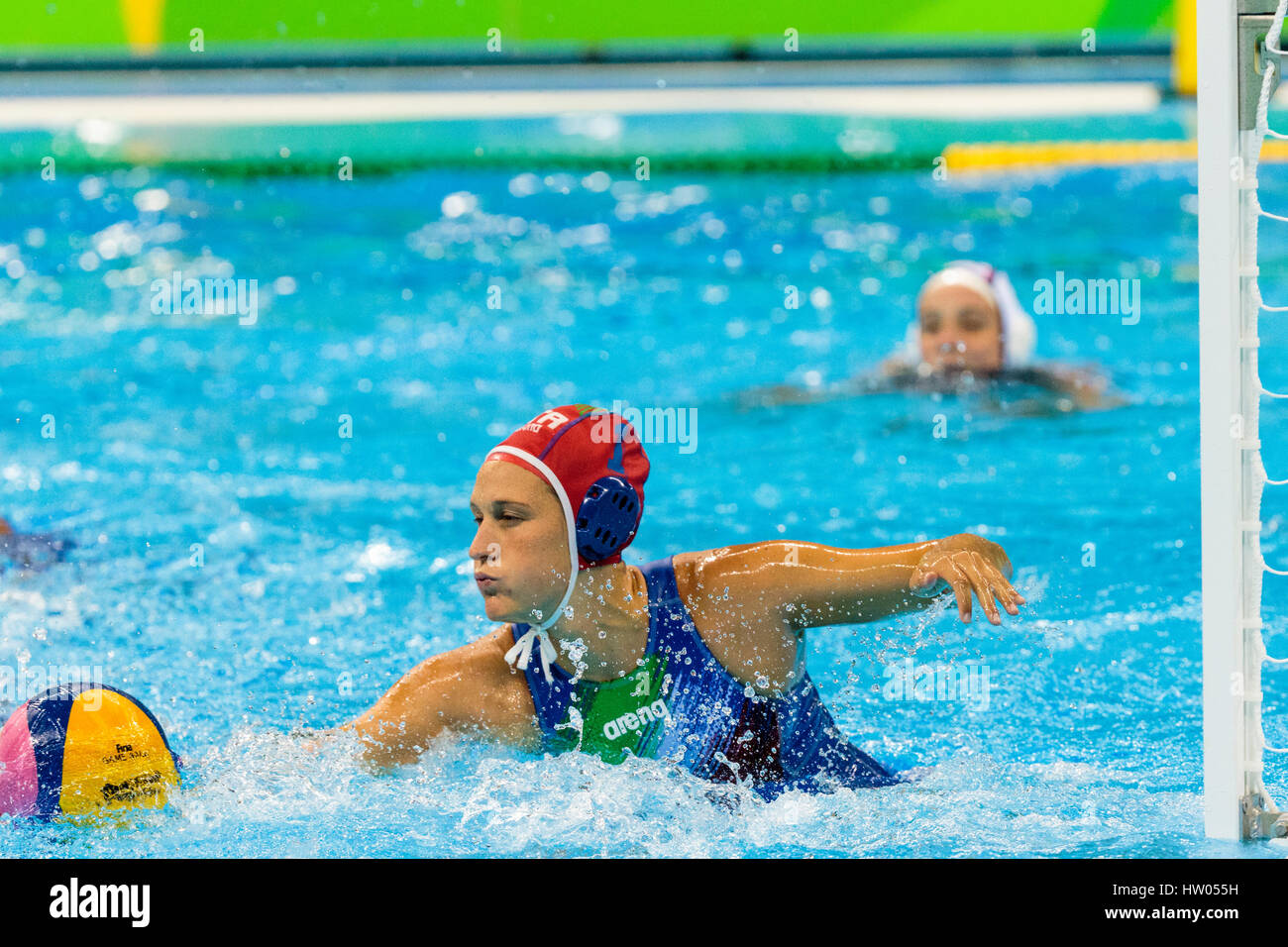 Rio de Janeiro, Brazil. 19 August 2016  Goalkeeper Giulia Gorlero (ITA) competes in the women's water polo gold medal match vs. USA at the 2016 Olympi Stock Photo