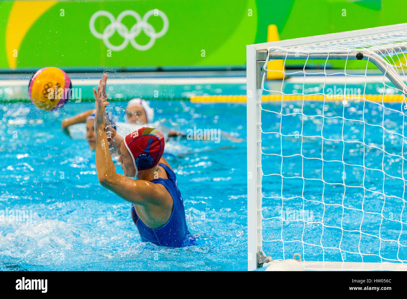 Rio de Janeiro, Brazil. 19 August 2016  Goalkeeper Giulia Gorlero (ITA) competes in the women's water polo gold medal match vs. USA at the 2016 Olympi Stock Photo