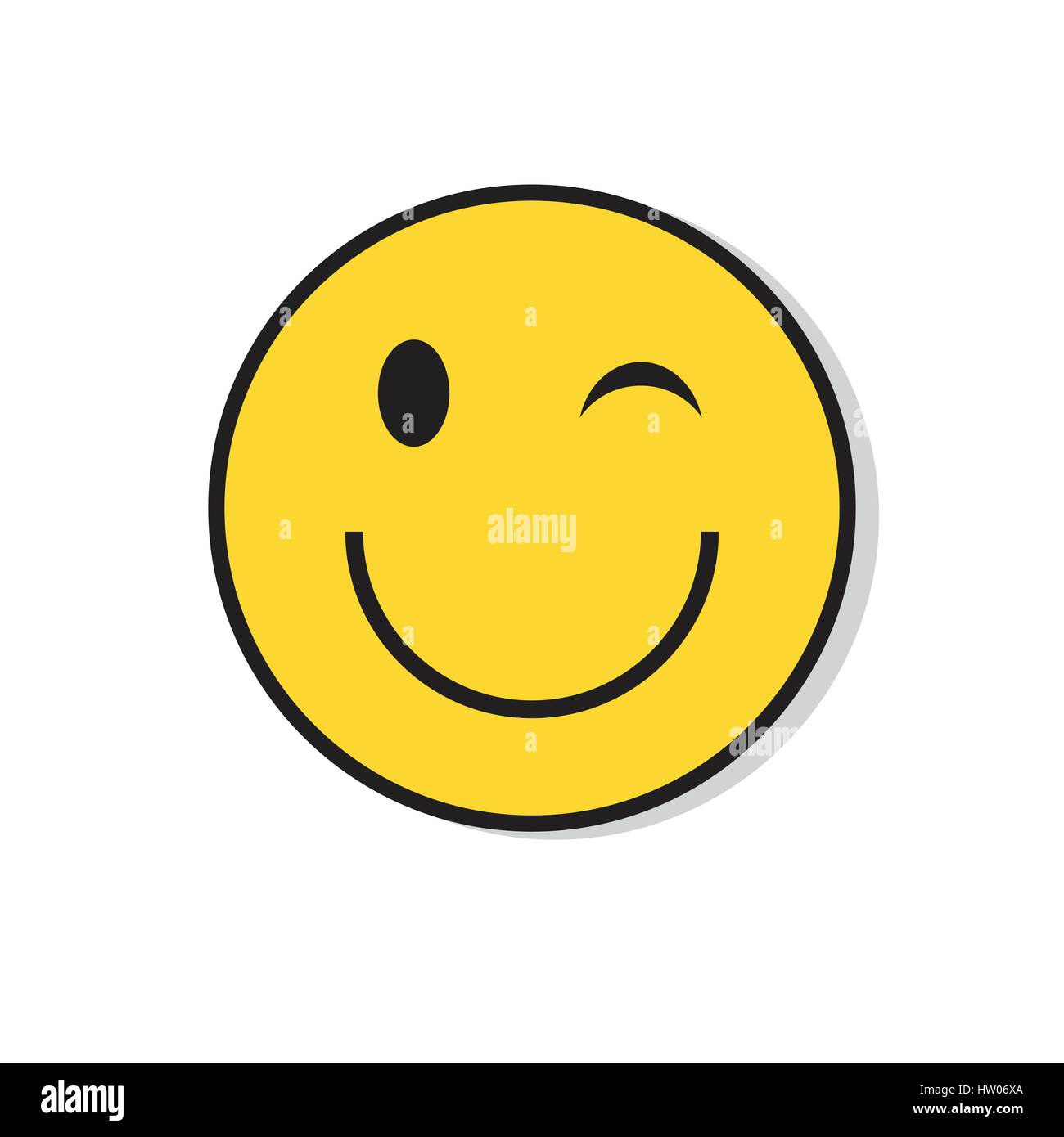 Yellow Smiling Face Wink Positive People Emotion Icon Stock Vector