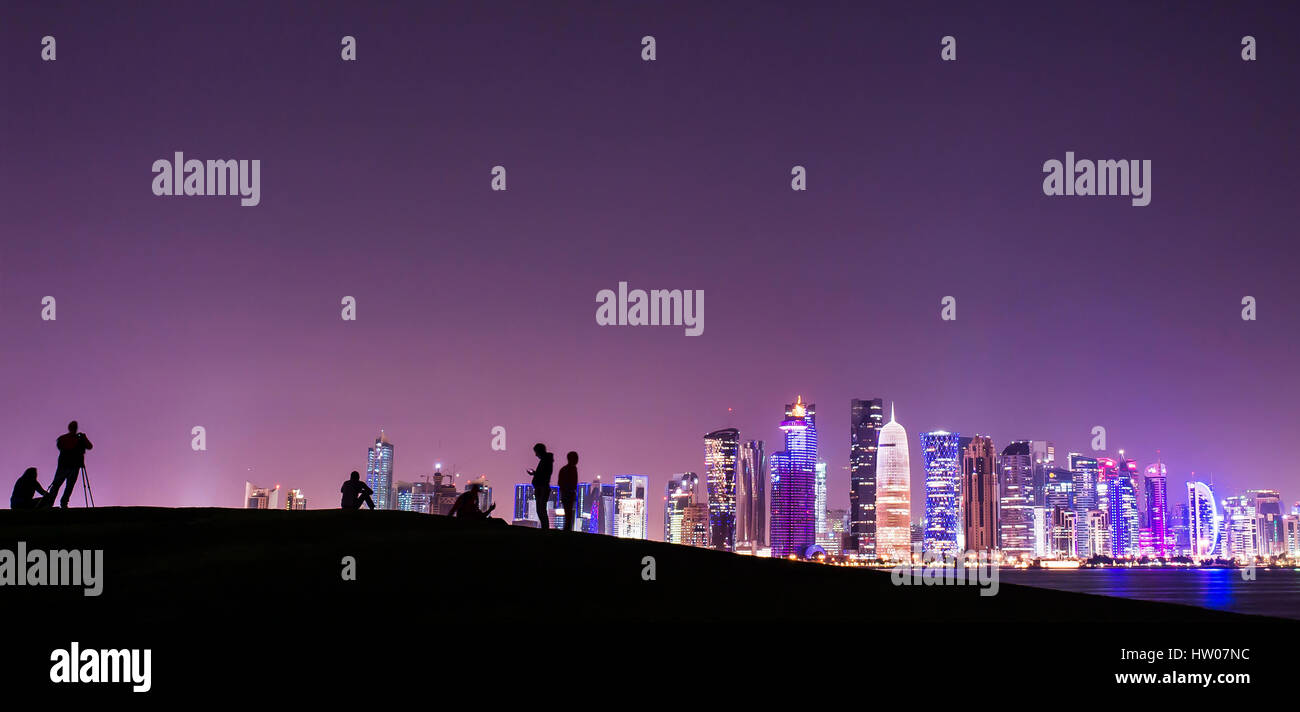 Doha skyline at night, Qatar, Middle East Stock Photo - Alamy