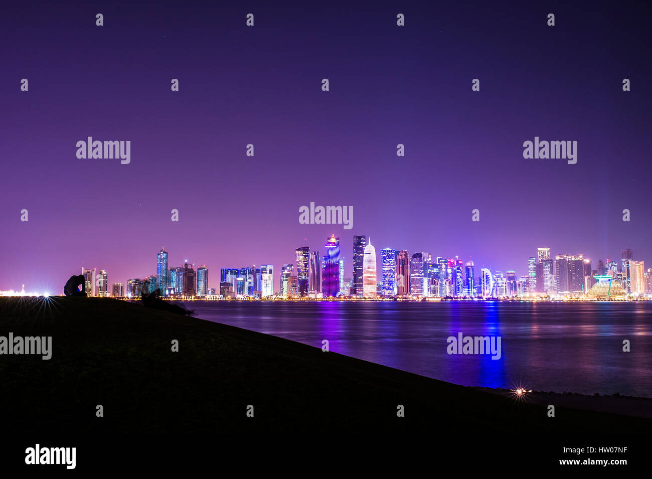 Doha skyline at night, Qatar, Middle East Stock Photo - Alamy