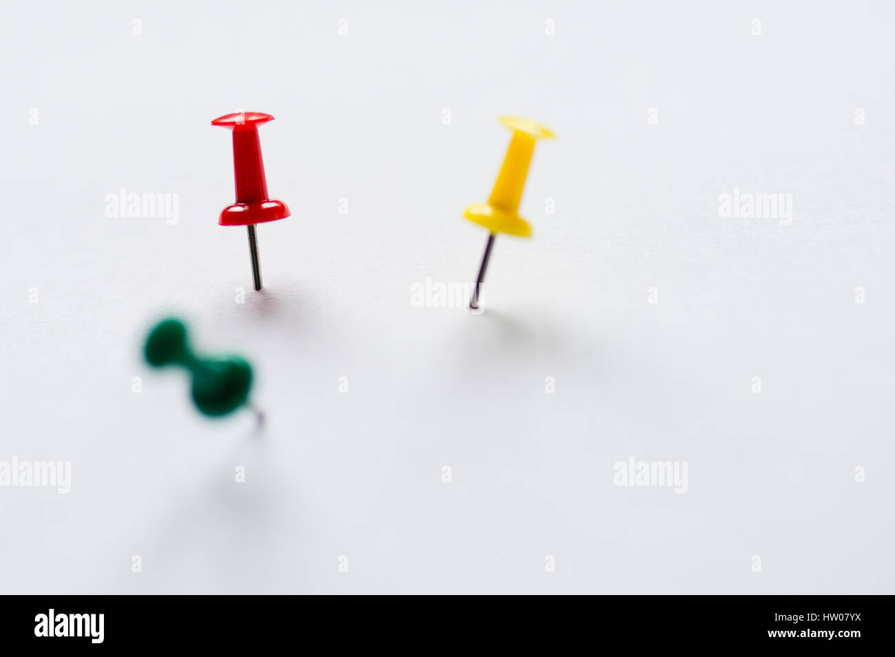 Set of push pins in different colors, with real shadows, isolated on ...