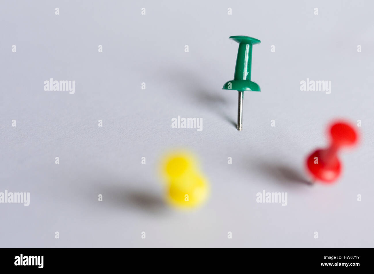 Set of push pins in different colors, with real shadows, isolated on ...