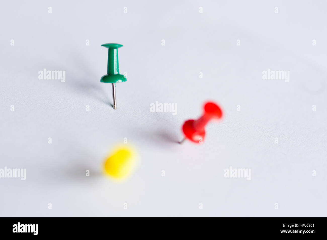 Set of push pins in different colors, with real shadows, isolated on ...