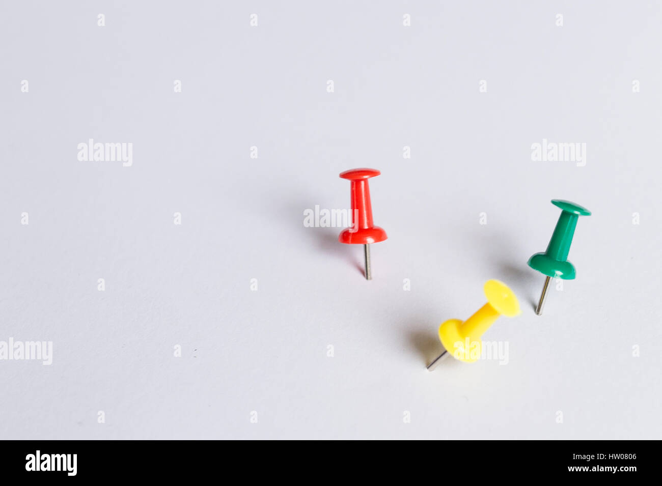 Set of push pins in different colors, with real shadows, isolated on ...