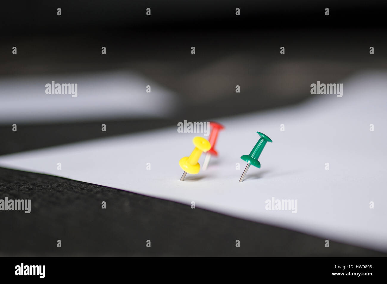 Set of push pins in different colors, with real shadows, isolated on ...