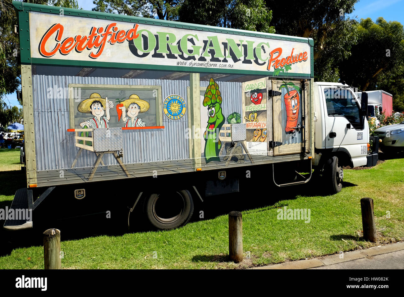 Certified Organic Produce truck, Manning Farmers' market, Perth, Western Australia Stock Photo