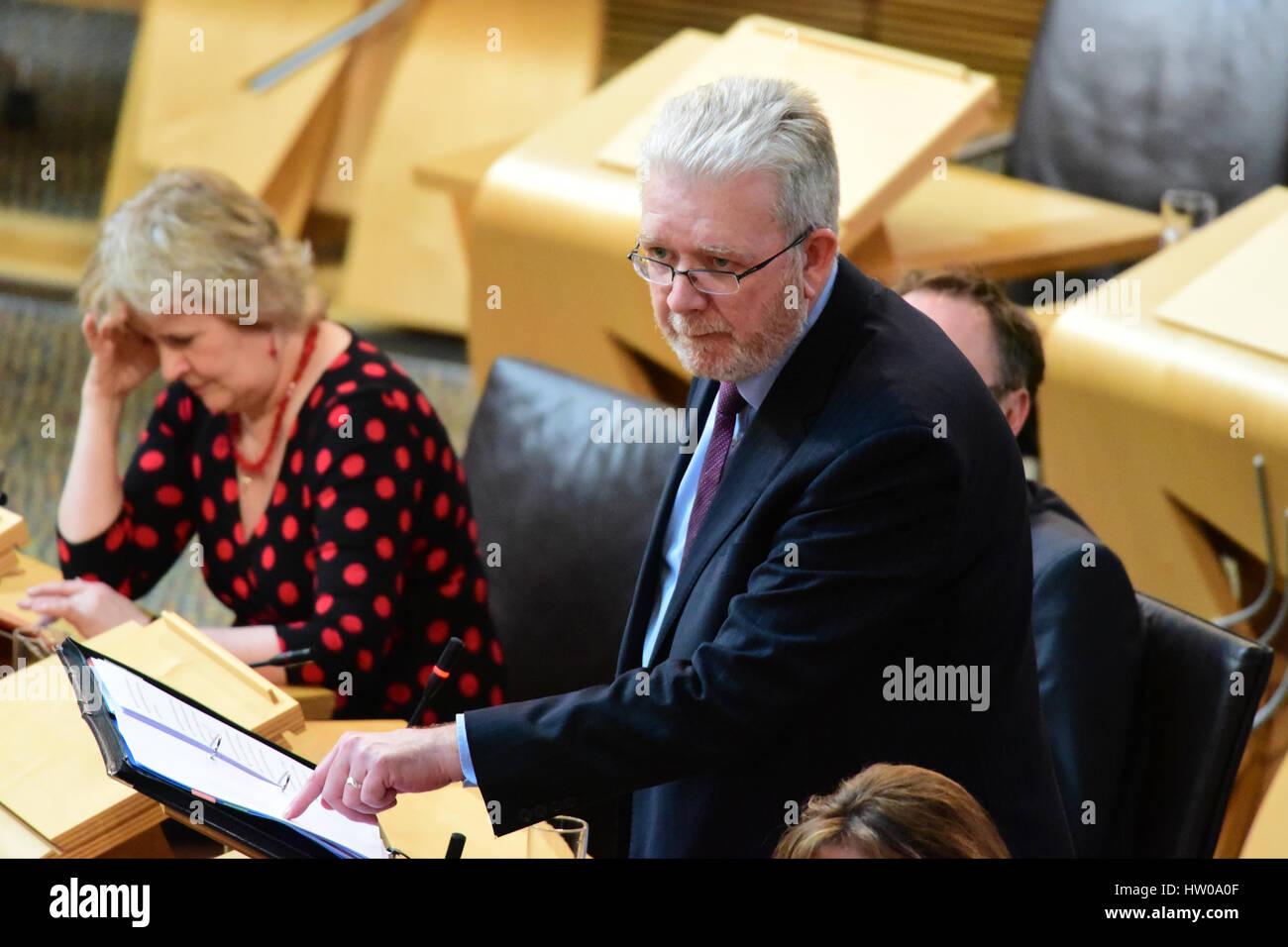 Edinburgh, Scotland, United Kingdom. 15th March, 2017. Scottish Brexit minister Michael Russell speaking during the debate in the Scottish Parliament on the implications of the European Union referendum on Scotland, Credit: Ken Jack/Alamy Live News Stock Photo