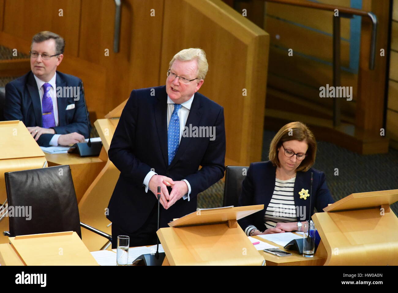 Edinburgh, Scotland, United Kingdom. 15th March, 2017. Jackson Carlaw, Scottish Conservative Party deputy leader and spokesperson on external affairs speaking during the debate in the Scottish Parliament on the implications of the European Union referendum on Scotland, Credit: Ken Jack/Alamy Live News Stock Photo
