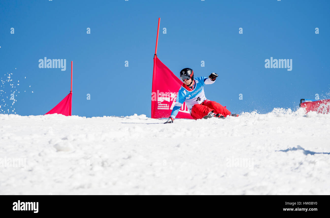 Sierra Nevada, Spain. 14th Mar, 2017. Nevin Galmarini (Switzerland) during the Quaterfinals Men's Parallel Slalom of FIS World Snowboard Championships on March 14, 2016 in Sierra Nevada, Spain. Credit: David Gato/Alamy Live News Stock Photo