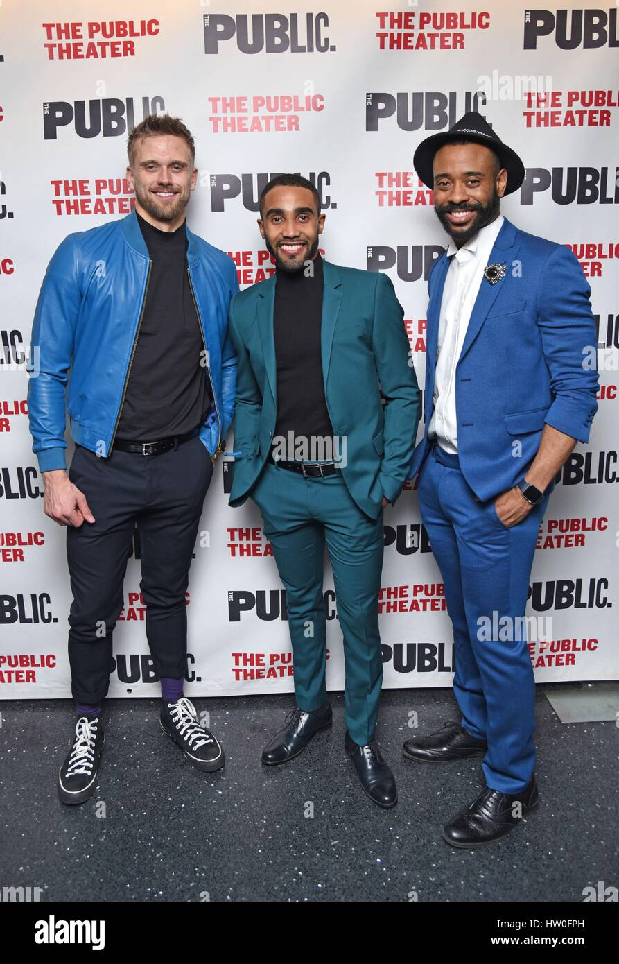 New York, NY, USA. 15th Mar, 2017. Adam Perry, Jonathan Burke, James Brown III in attendance for JOAN OF ARC: INTO THE FIRE Opening Night on Broadway, The Public Theater, New York, NY March 15, 2017. Credit: Derek Storm/Everett Collection/Alamy Live News Stock Photo