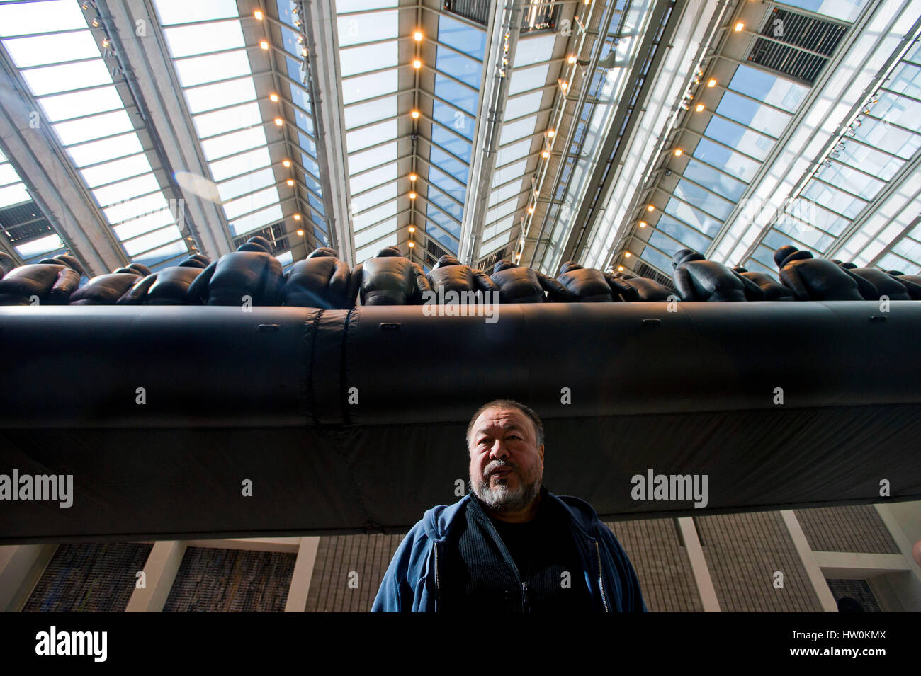 Prague, Czech Republic. 16th Mar, 2017. The latest work by Chinese conceptual artist Ai Weiwei, 59, pictured, which will be presented to the public at the National Gallery (NG) in Prague, Czech Republic, March 16, 2017, shows refugees perceived by the Western world as an inhuman mass without their own identity, names and life stories. Credit: CTK/Alamy Live News Stock Photo