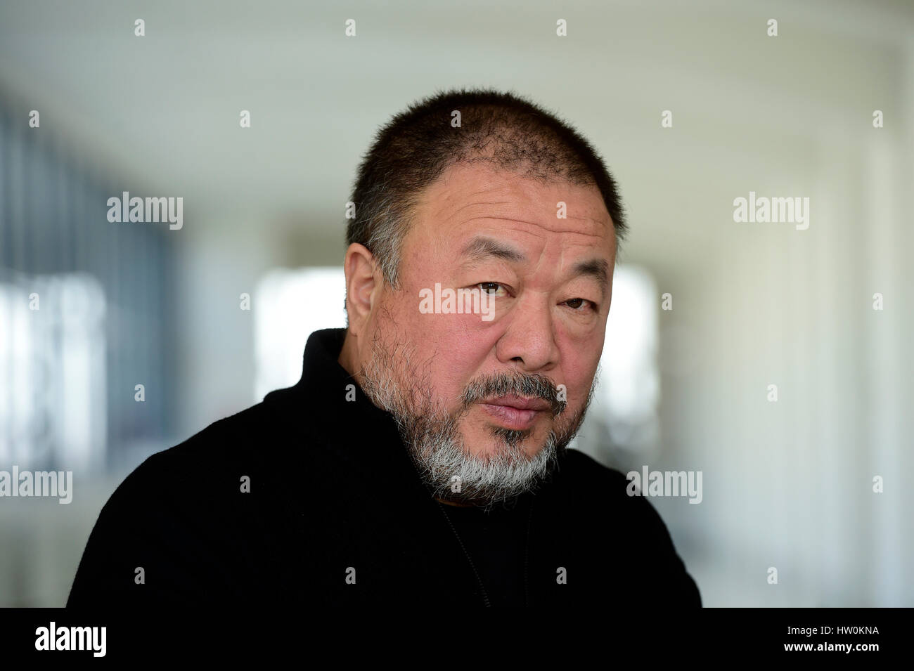 Prague, Czech Republic. 16th Mar, 2017. The latest work by Chinese conceptual artist Ai Weiwei, 59, pictured, which will be presented to the public at the National Gallery (NG) in Prague, Czech Republic, March 16, 2017, shows refugees perceived by the Western world as an inhuman mass without their own identity, names and life stories. Credit: CTK/Alamy Live News Stock Photo