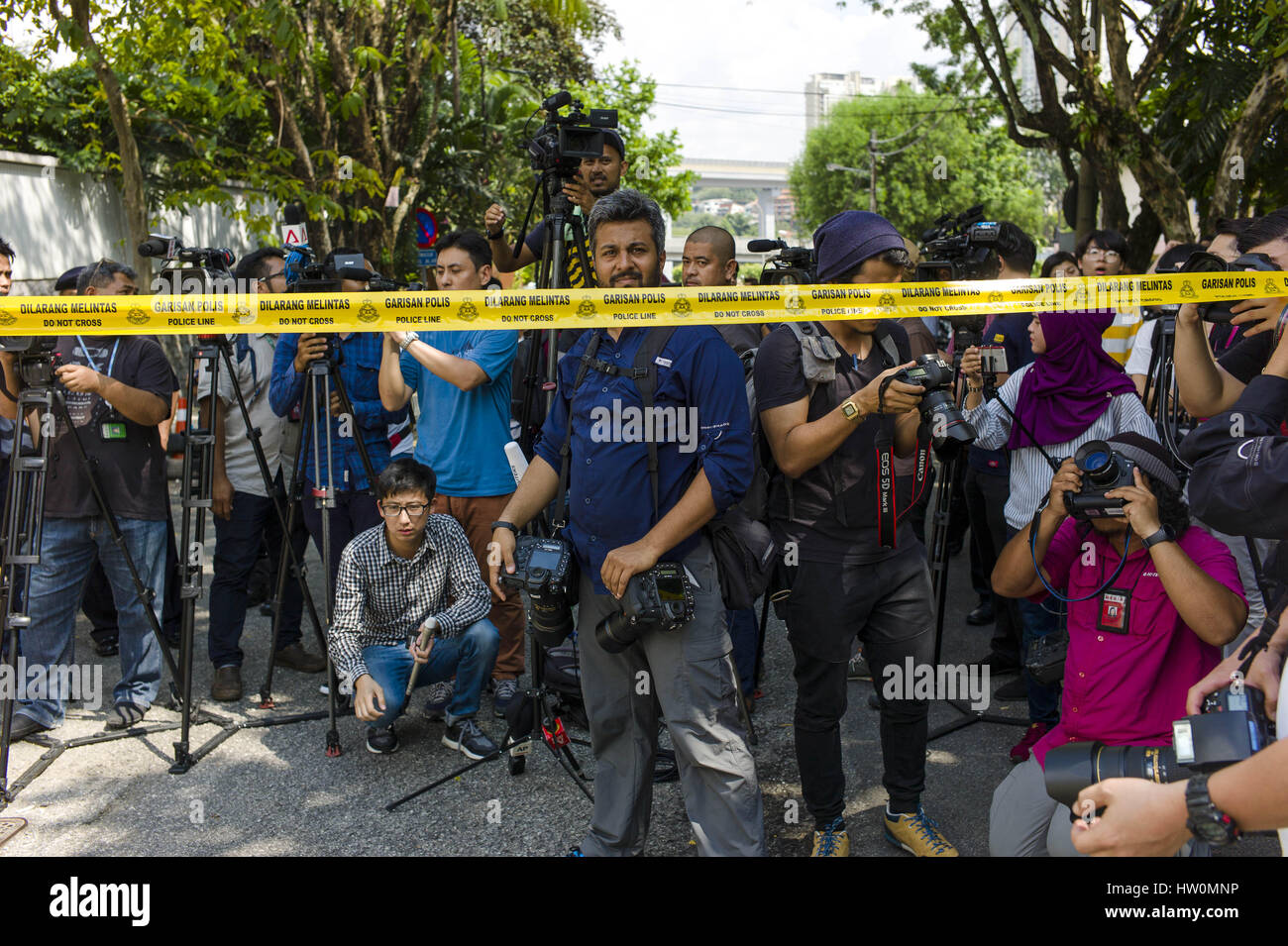 February 23 2017 Kuala Lumpur Malaysia Malaysian Police Prepare Police Line At Outside The North Korean Embassy Compound As They Anticipate An Upcoming Protest By Malaysian Youth Leaders On February
