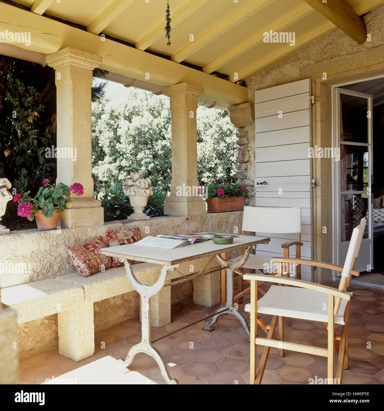 Outdoor furniture on porch. Stock Photo
