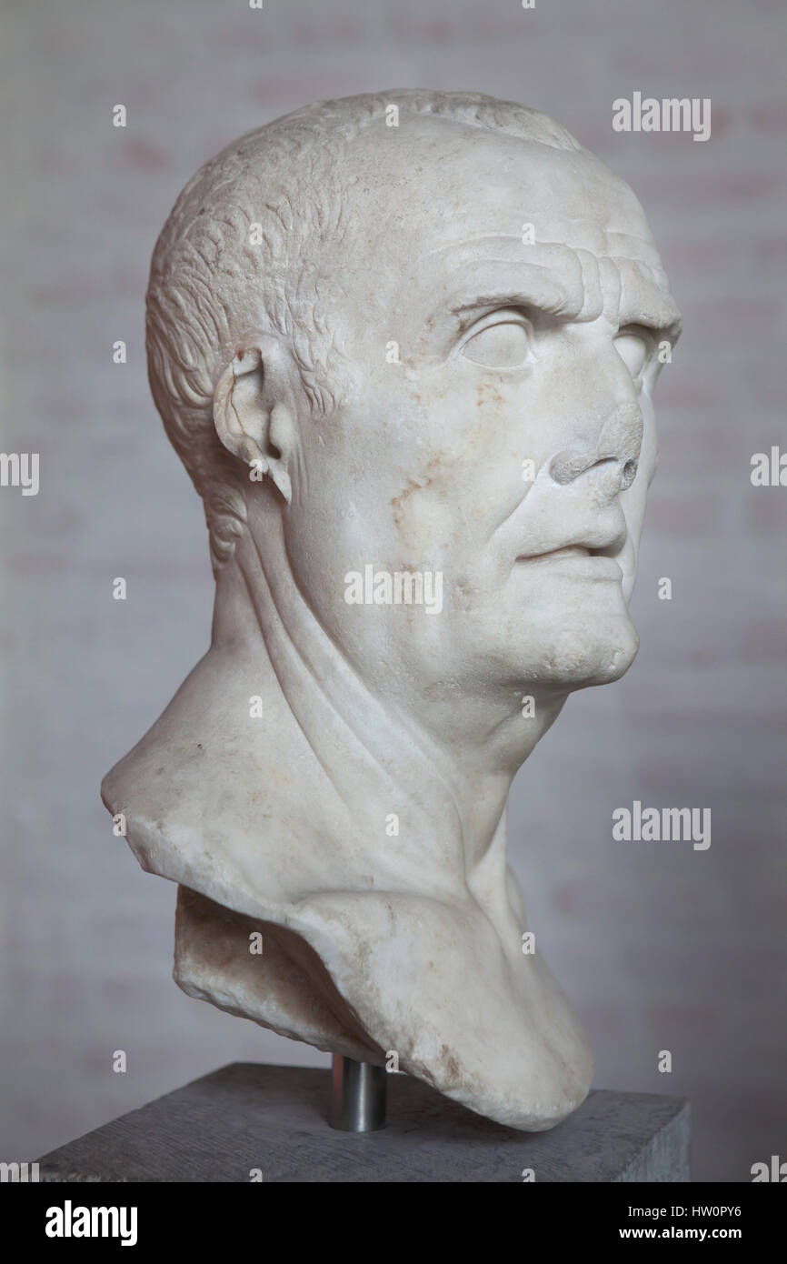 Roman statesman Gaius Marius (157-86 BC), commonly known as Marius. Free copy (probably from about 40 BC) after a portrait of an important Roman politician of the late Roman Republic from the 2nd century BC on display in the Glyptothek Museum in Munich, Bavaria, Germany. Stock Photo