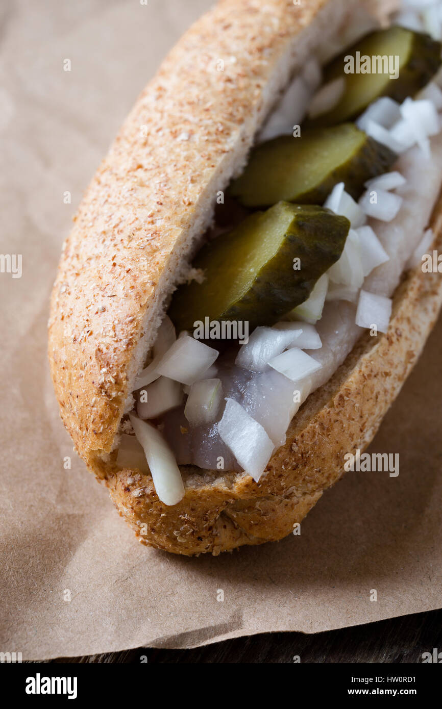 Pickled herring sandwich, popular snack in Netherlands Stock Photo Alamy
