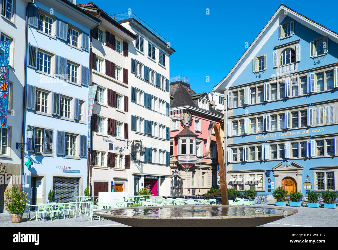 Zurich, Switzerland - July 10, 2016: Houses in traditional style in ...