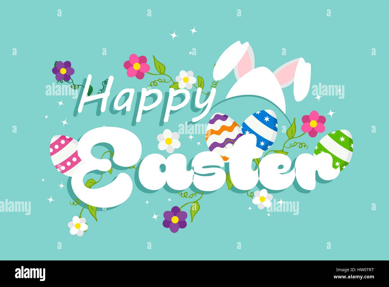 Happy Easter holiday design with eggs, rabbit ears and spring decoration. EPS10 vector. Stock Vector