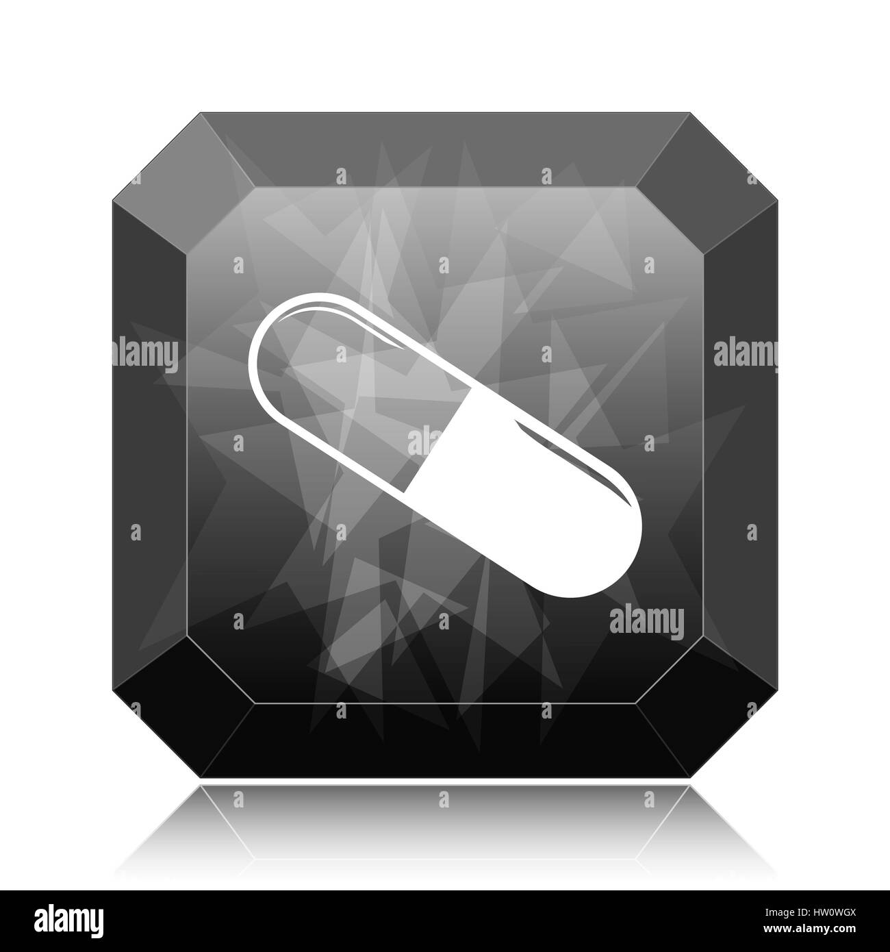 Pill icon, black website button on white background Stock Photo - Alamy