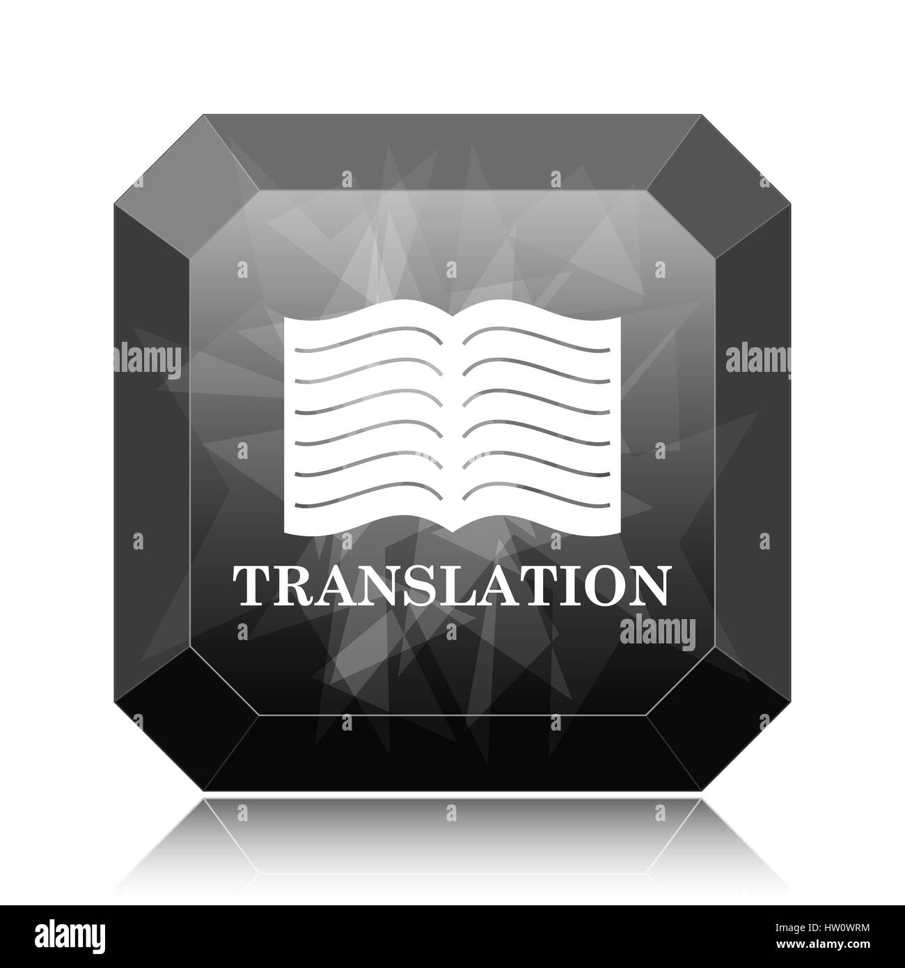 Translation book icon, black website button on white background Stock