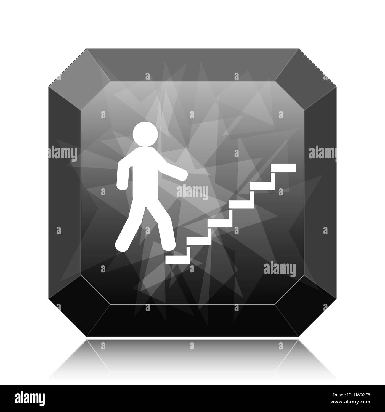 Businessman on stairs - success icon, black website button on white background. Stock Photo