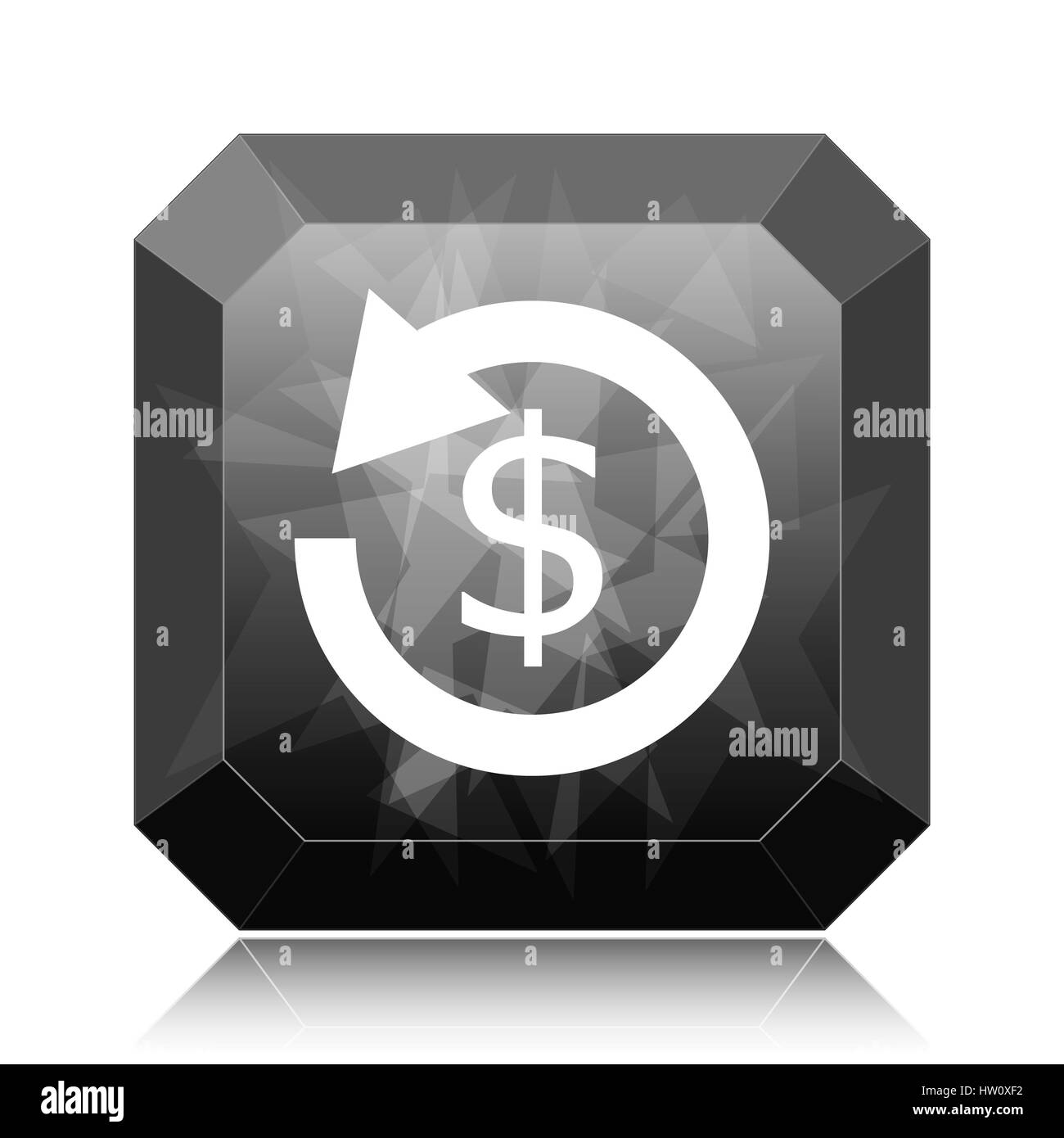 Refund icon, black website button on white background Stock Photo - Alamy
