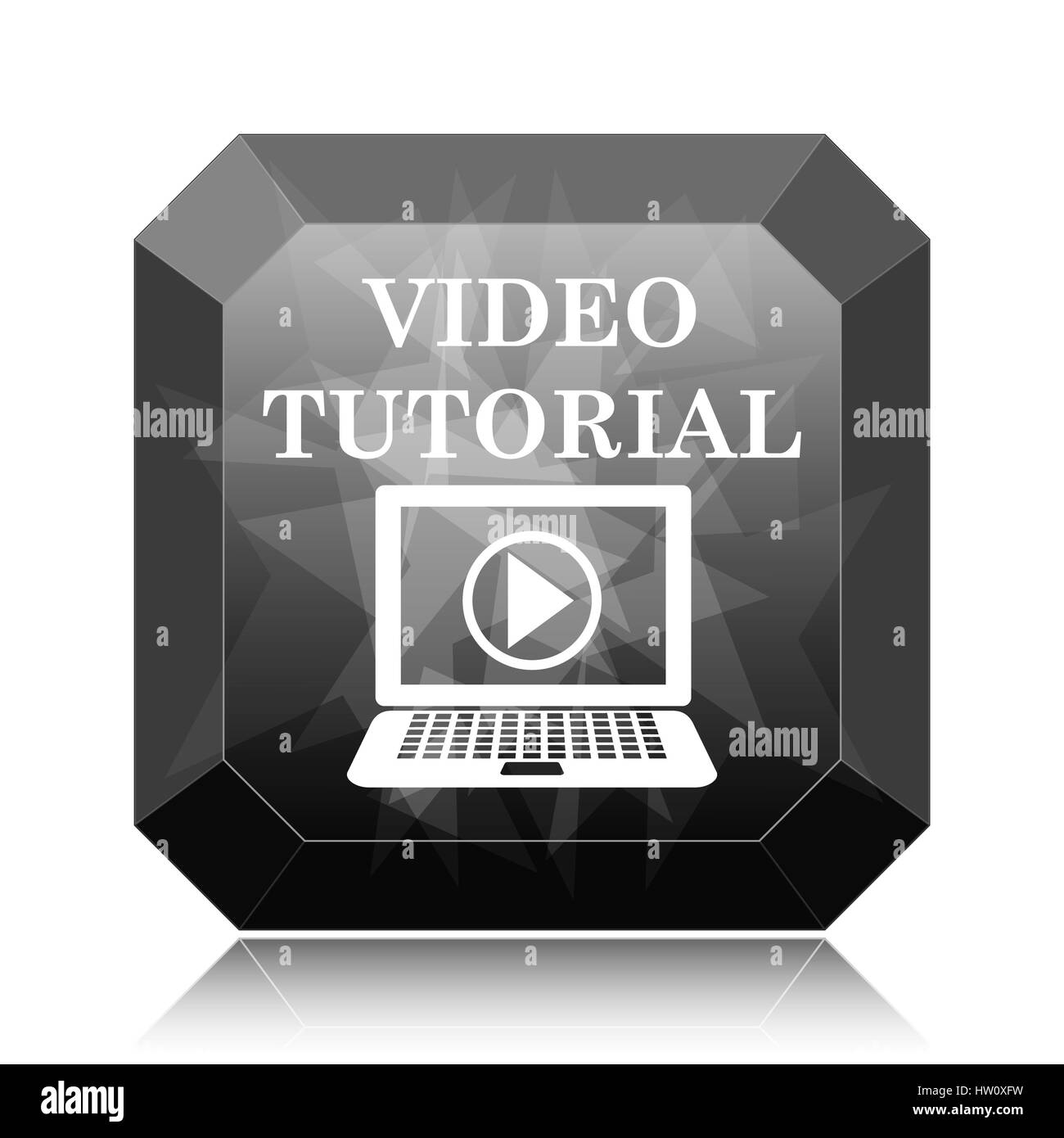 Video tutorial icon, black website button on white background Stock ...