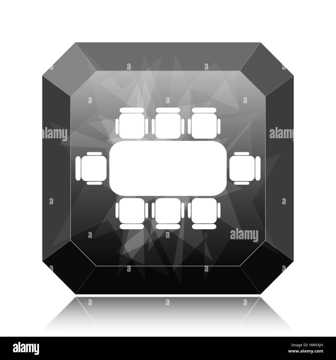 Business meeting table icon, black website button on white background. Stock Photo