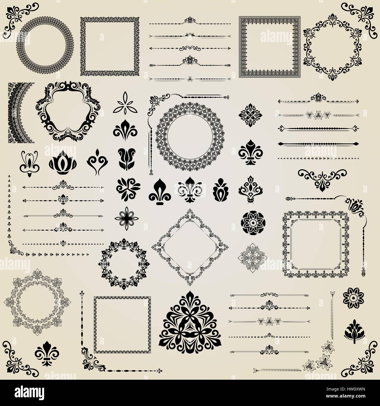 Vintage Set of Vector Horizontal, Square and Round Elements Stock ...