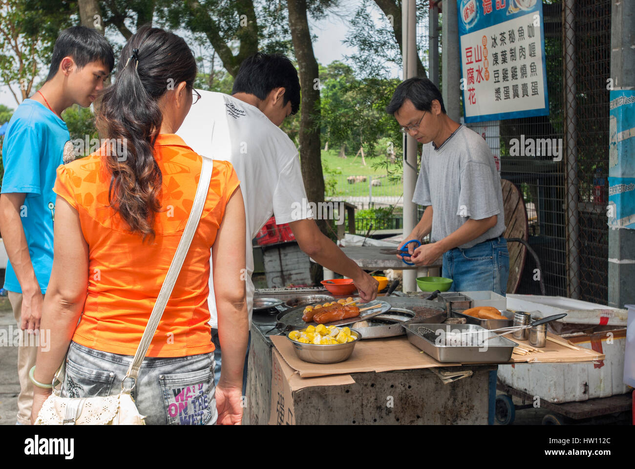 Restaurant in Ngong Ping Plateau providing outdoor barbecue to customers, Lantau Island. Stock Photo