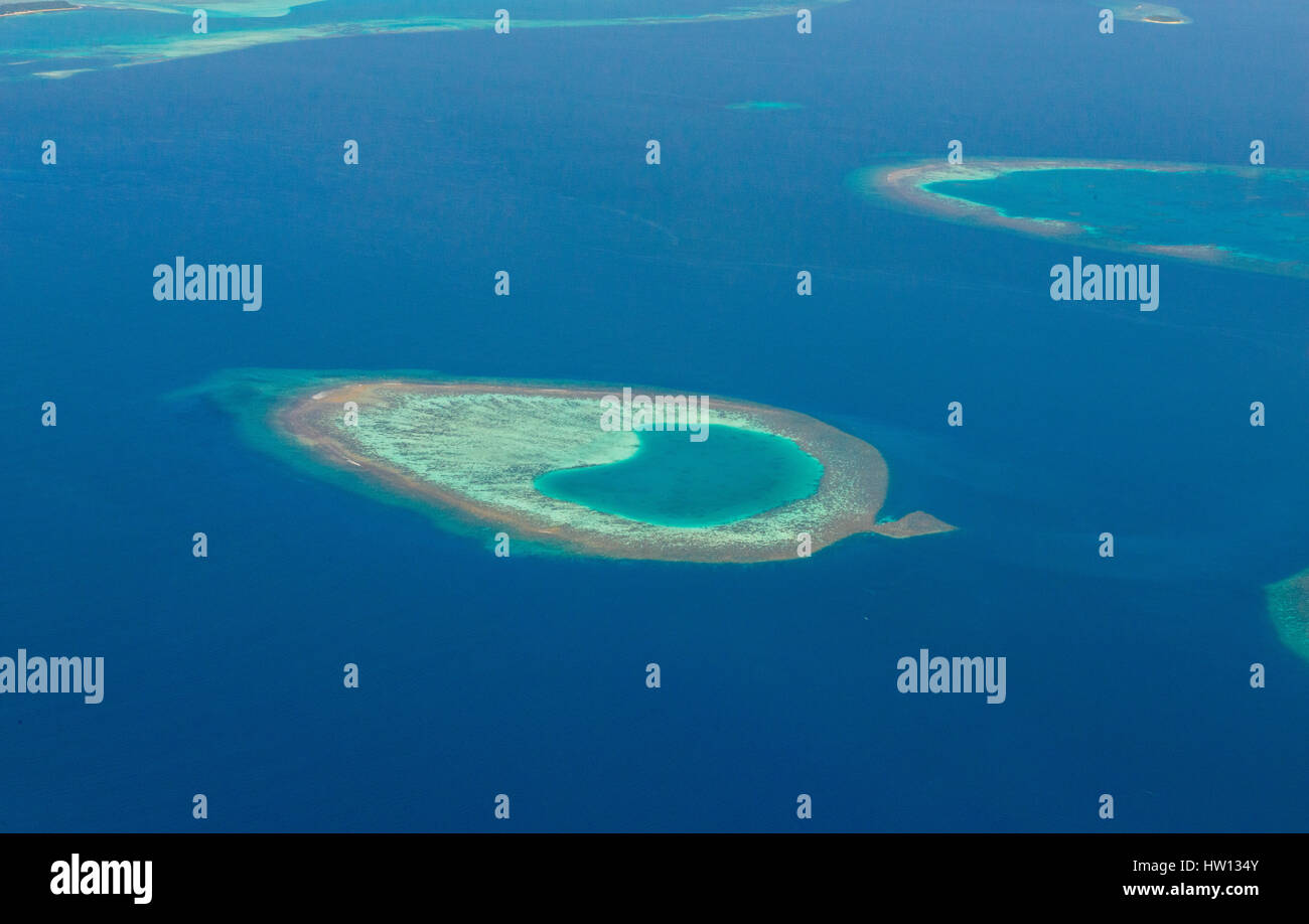 Maldives, Rangali Island. View of the Maldive islands from the air. Stock Photo
