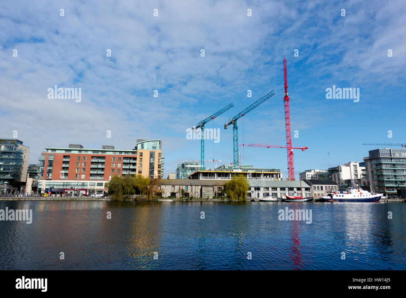 Dublin Grand Canal basin and Cranes build new developments Stock Photo